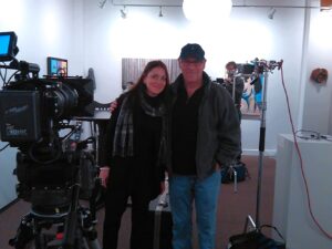 Natalie Boll and author RS Perry on filming set Vancouver